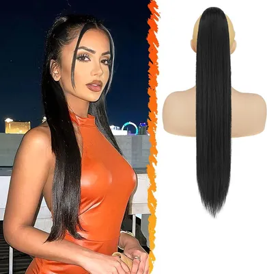 Produktbild von Schwarze Pferdeschwanz Verlängerung 66CM Synthetik Haarteil Clips Damen Schwarz