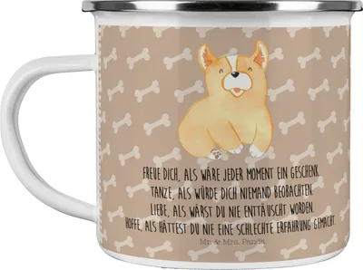 Produktbild von Mr. & Mrs. Panda Teetasse Corgie - Hundeglück - Geschenk, Hund, Lebensfroh, Sprüche, Emaille Tasse, Welsh Corgi Pembroke, Blechtasse, Haferl, Teebecher, Spruch, Pott
