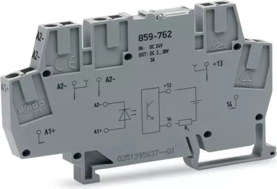 Produktbild von WAGO Optokopplermodul;Eingangsnennspannung DC 24 V;Ausgangsspannungsbereich DC 3 … 30 V;grau 859-762