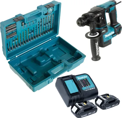 Produktbild von Makita DHR 171 SYX3 Akku Bohrhammer 18 V 1,2 J SDS-Plus Brushless + 2x Akku 1,5 Ah + Ladegerät + 65 tlg. Zubehör Set + Koffer