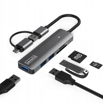 Produktbild von HUB USB-C 7IN1 3x USB 3.0 čítačka kariet SD TF COMBO Zenwire