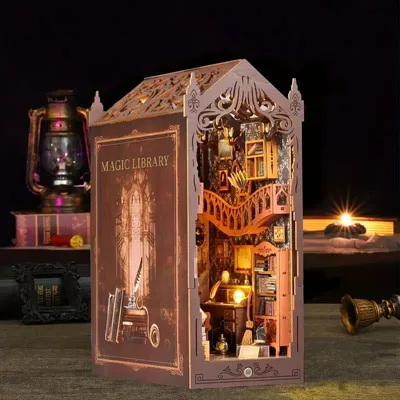 Image de Maison miniature Book Nook - Monde des Sorciers - Puzzle 3D - 282 pièces - Maison miniature en bois - avec éclairage LED