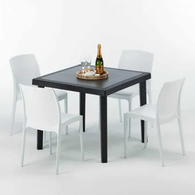 Produktbild von Schwarz Quadratisch Tisch und 4 Stühle Farbiges Polypropylen-Außenmastenset Grand Soleil Boheme Passion - Weiß