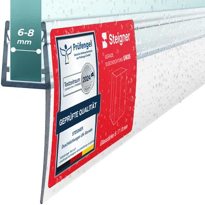 Immagine prodotto di STEIGNER Guarnizione doccia 200 cm UK05 (1 pz.) - Guarnizione verticale per doccia angolare o pentagonale con porta 6-8 mm - Colore: trasparente - Perfetta aderenza, Finitura estetica, Impermeabile