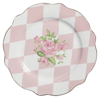 Obrázek produktu pro Snídaňový talíř Clayre & Eef Ø 20 cm Růžovo-bílý porcelánový talíř s růžemi