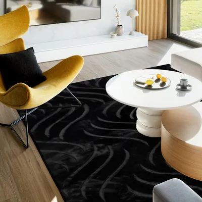 Produktbild von Teppich 160x220 cm - Schwarz - Wellenmuster - 3D-Effekt - Rutschfest - Geeignet für Automatische Staubsaugerroboter - Allergikerfreundlich