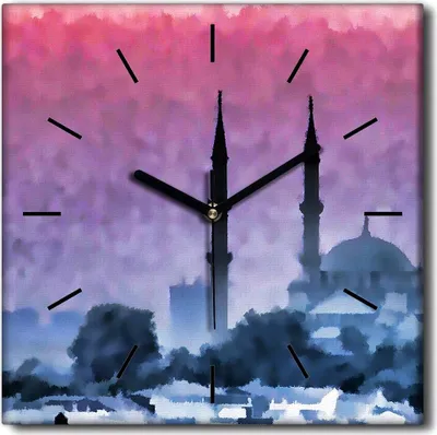 Produktbild von Coloray Uhr auf Leinwand 30x30 cm Wand Uhr Dekoration Wohnzimmer Segeltuch schwarze Hände -Istanbul Turky City.