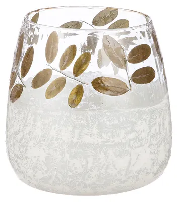 Zdjęcie produktu dla GILDE Windlicht, konisch, "Foliage", Blattdesign, Glas, grün, weiß, , H. 16 cm, D. 15 cm 51432