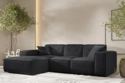 Produktbild von Ecksofa Designersofa CESINA Stoff Ascot Bukla Schwarz Ottomane Links