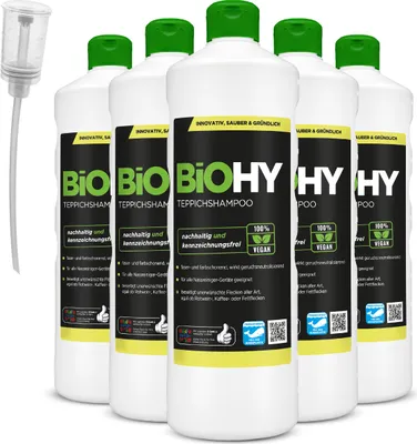 Produktbild von BiOHY Teppichshampoo (6x1l Flasche) + Dosierer | Teppichreiniger ideal zur Entfernung von hartnäckigen Flecken | SPEZIELL FÜR WASCHSAUGER ENTWICKELT