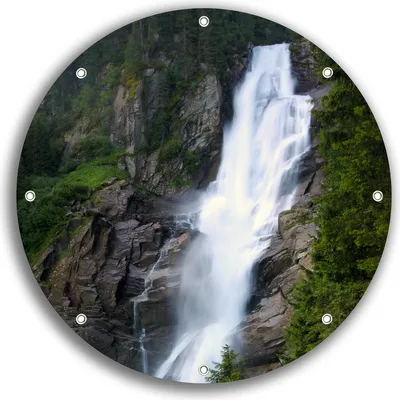 Produktbild von Wallario rundes Outdoor-Poster für Garten oder Balkon, Motiv Wasserfall, 30 cm Durchmesser