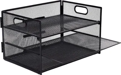 Zdjęcie produktu dla Relaxdays – organizer na dokumenty, metalowy, 3 przegródki, do biura i domowego biura, wymiary: 20,5 x 32,5 x 23,5 cm, organizer na biurko, czarny