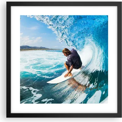 Produktbild von Gerahmtes Poster - Schwarzer Rahmen - Surfen Surfer Ozean Welle - 40x40 cm - Wand Bild - Wanddeko - Wandbilder - Wandposter - Bilderrahmen - Bilder - Kunstdruck - Wandbild - P2BAC40x40-2785