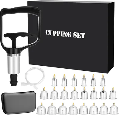 Productafbeelding van Set van 22 cuppingglazen, plastic cupping set, cupping set met vacuümpomp, cuppingapparaat voor massage, cupping, rug, nek, anti-cellulite