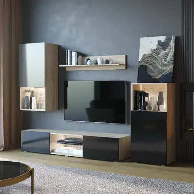 Produktbild von Wohnwand LOFT eiche sonoma / schwarz hochglanz