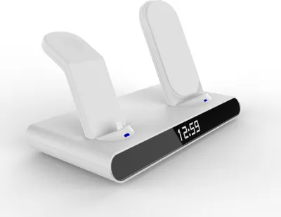 Produktbild von 15w 3-in-1 Alarm Clock Wireless Ladegerät schnelles Laden Empfang Design-Ladestation für Handy-Uhr Headset Weiß