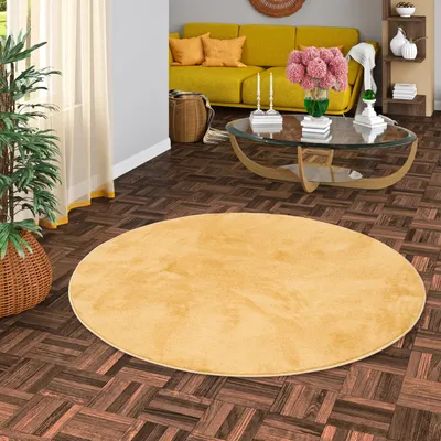 Produktbild von Luxus Super Soft Hochflor Langflor Teppich Deluxe Curry Rund, Größe:400 cm Rund