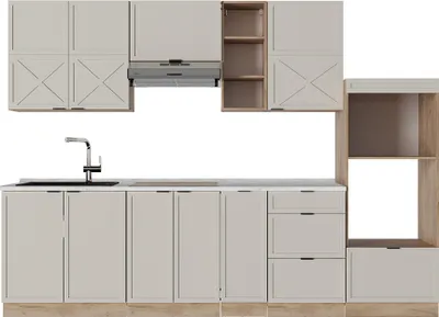 Image de Cuisine Vicco Fame-Line GrisBeige/Chêne doré 280cm sans PT, Model 50520