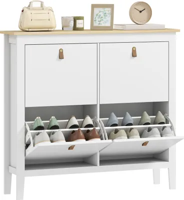 Image de HOMCOM Meuble à chaussures 20 paires, armoire à chaussures, meuble d'entrée avec 4 tiroirs, portes rabattables, étagères amovibles et réglables, pour couloir et entrée, 105 x 24 x 95,5 cm, blanc