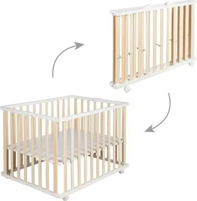 Image de Parc Bébé Pliant ROBA, 75 x 100 cm, Réglable en Hauteur, Roulettes, Bois Blanc