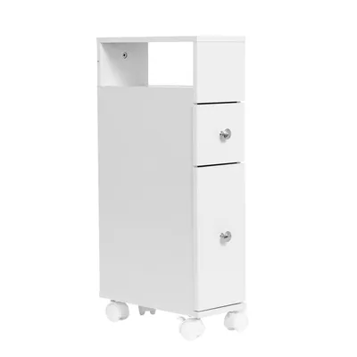 Produktbild von Nischenschrank Bad schmal, Slim Bathroom Cabinet Nischenregal Badezimmer, Badezimmerschrank mit 2 Schubladen, WC Regal schmal Schrank Weiß