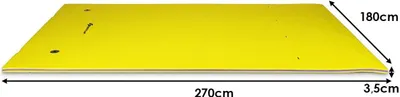 A yellow water hammock with dimensions indicated.
