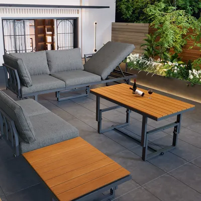 Produktbild von STILVORA Gartenmöbel-Set 3-teilig mit 2 Sofas und Tisch, Sitzgruppe mit verstellbarer Rückenlehne, Lounge-Set mit Kissen in Grau