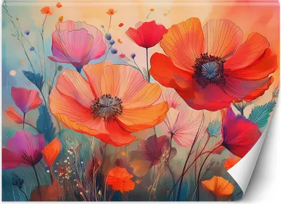 Produktbild von Vlies fototapete Blumen Botanik Mohnblumen Abstraktion 350x245 cm Feeby Bunt inkl. Kleber einfache Montage