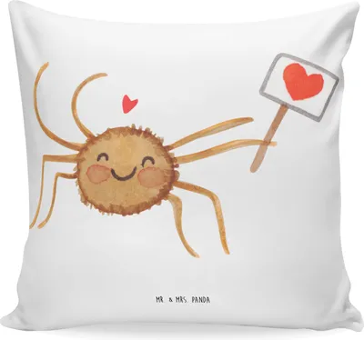 Produktbild von Mr. & Mrs. Panda Deko Kissen Spinne Agathe Motivation - Weiß - Geschenk, Dankeschön, 40x40, Liebe, Polster, Kuschelkissen, Kuschel, Vertrauen, Glück, Sofakissen