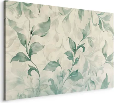 Produktbild von Vliesstoff Leinwandbild - Watercolor Botanical Motif Delicate Green-Beige Leaves 90x60 cm Muster f-H-10016-b-a