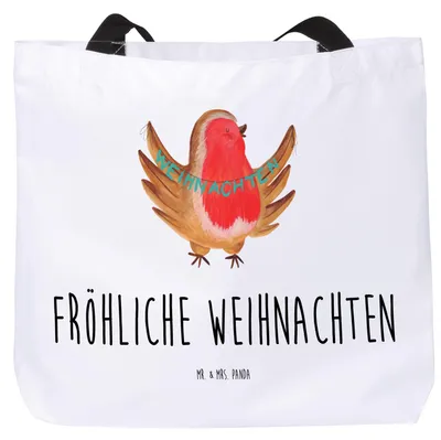 Produktbild von Mr. & Mrs. Panda Strandtasche Rotkehlchen Weihnachten - Weiß - Geschenk, Weihnachtsgruß, Vogel, Tasche, Beutel, Winter, Tote Bag, Xmas, Tragetasche, Frohe, Einkaufstasche
