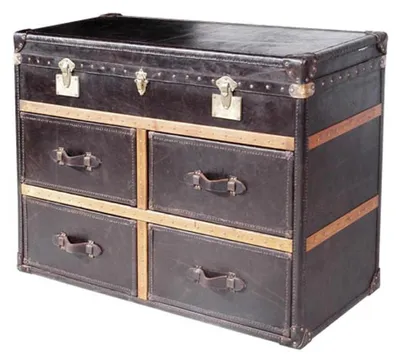 Image de Casa Padrino Art Déco Commode / Coffre de luxe en cuir véritable Noir L123 x l52 x H83 cm - Cuir véritable look vintage