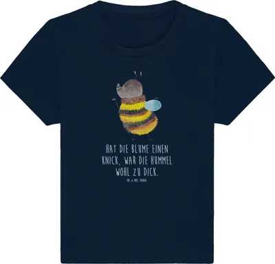 Produktbild von Mr. & Mrs. Panda Babyshirt Hummel flauschig 12. - 18. Monat - French Navy - Geschenk, , Öko Baby T-Shirt, Lustige Sprüche, Natur, Baumwollshirt, Biene, Blume