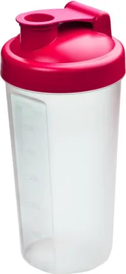 Produktbild von Shaker 600 ml "Protein" - Gym Shaker für Eiweiß- & Sportgetränke - inkl. herausnehmbarem Sieb & praktischer Skala - einfach zu reinigen - berry/transparent