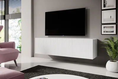 Zdjęcie produktu dla Półka Wisząca Pod Telewizor 150 Cm Szafka Rtv Ryflowana Nowoczesna Biała