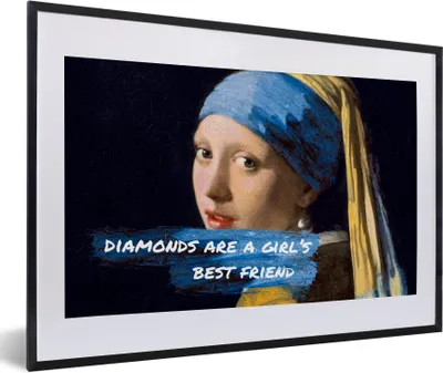 Produktbild von MuchoWow® Gerahmtes Poster Vermeer - Das Mädchen mit dem Perlenohrring - Zitat 60x40 cm - Poster mit Schwarzem Bilderrahmen Wandposter Rahmen Foto Bilder - Schlafzimmer - Plakat in Rahmen - Drucken