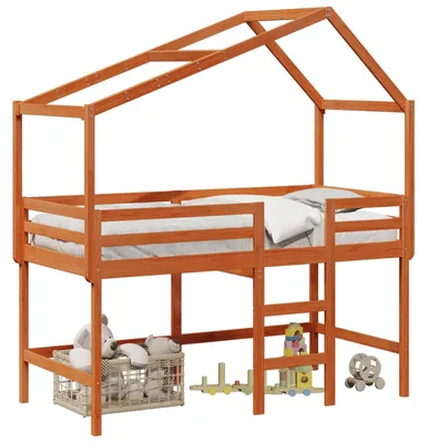 Produktbild von vidaXL Hochbettrahmen Wachsbraun 90 x 190 cm Massives Kiefernholz
