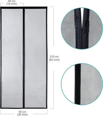 Image de Porte de balcon magnétique, 90 x 210 cm, noire, magnétique, résistante, adaptée aux chats