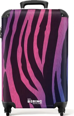 Produktbild von NoBoringSuitcases.com® Koffer Handgepäck Trolley Rollkoffer Kleine Reisekoffer mit 4 Rollen - Zebramuster mit rosa und lila - Cabin Size < 55x40x23 cm & 55x40x20 cm - Fotokoffer - Kabinenkoffer - BoardgepäckHandgepäck Koffer 55x35x20 cm, 36L,