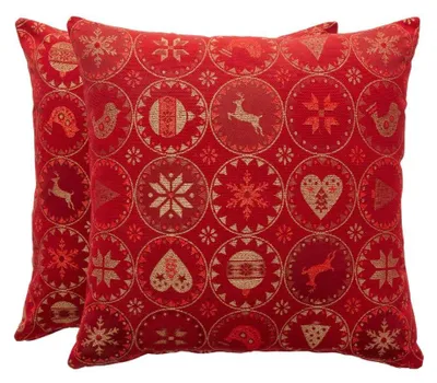 2 Weihnachtskissenbezüge 45x45 cm, Jacquard, rot, mit Reißverschluss