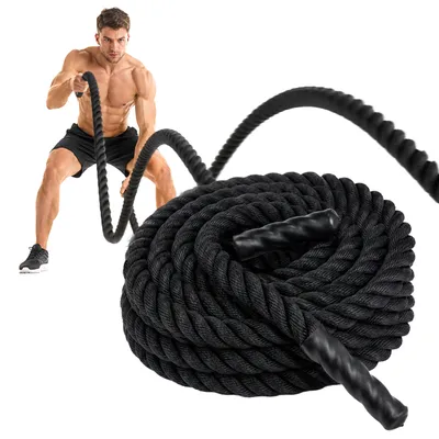 Immagine prodotto di Relaxdays, corda da battaglia, lunghezza 9 m, diametro 3,8 cm, impugnature antiscivolo, ideale per allenamento di forza e resistenza, corda da allenamento, colore nero, Immagine generata dall'IA
