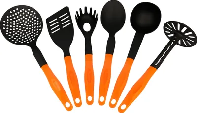 Produktbild von Küchenutensilien in Schwarz Orange 6 tlg. aus Hitzebeständigem Kunststoff Spülmaschinengeeignet Küchenhelfer Kochbesteck Kochgeschirr Kochutensilien