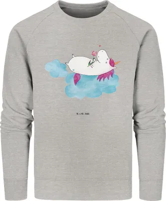 Produktbild von Mr. & Mrs. Panda Baumwoll Pullover Einhorn Verliebt Größe XXL - Heather Grey - Geschenk, Unicorn, Freundin, Liebe, Sweater, Pulli, Bio, Einhörner, Sweatshirt