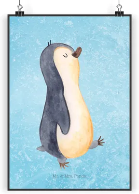 Produktbild von Mr. & Mrs. Panda Bild Pinguin marschieren DIN A3 - Eisblau - Geschenk, Stolz, Wandbild, Bruder, Familie, Kunstdruck, wanddeko, Pinguine, drucke, Plakat