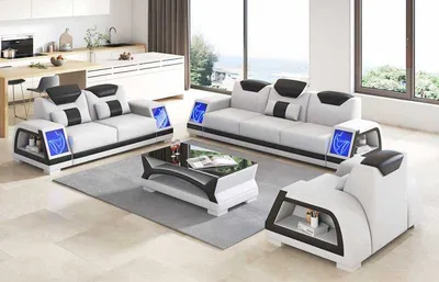 Produktbild von Sofagarnitur Sessel Sofas 3tlg Weiß JVmoebel