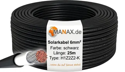 Produktbild von Solar Kabel h1z2z2-k für Photovoltaikanlagen schwarz, 10 m Spulenverpackung, KI-generiertes Bild