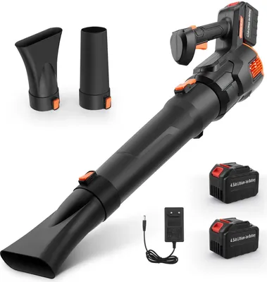 Image de Souffleur de feuilles - Fonctionne sur batterie - Vitesse de l'air 49 m/s - Batteries 21 V 2×4,5 Ah - Chargeur inclus - Pour les feuilles, la neige, la boue et la poussière de voiture