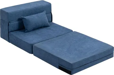Produktbild von 3 in 1 Schlafsessel, klappbares Schlafsofa mit Bettfunktion, Lendenkissen, Relaxsessel in Flanelloptik, Chaiselongue für Wohnzimmer, Dunkelblau