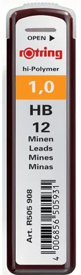 Produktbild von Feinminen hi-polymer 1,0mm HB schwarz VE=10x12 Stück