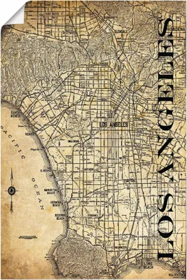 Produktbild von ARTland Poster Los Angeles Karte Straßen Karte Sepia Größe: 20x30 cm
